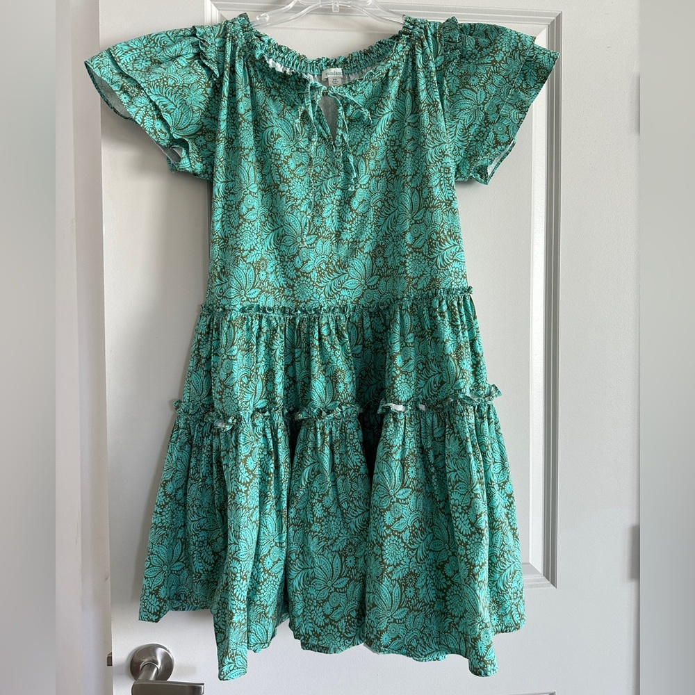 Sundance Teal Floral Tiered Flutter-Sleeve Dress